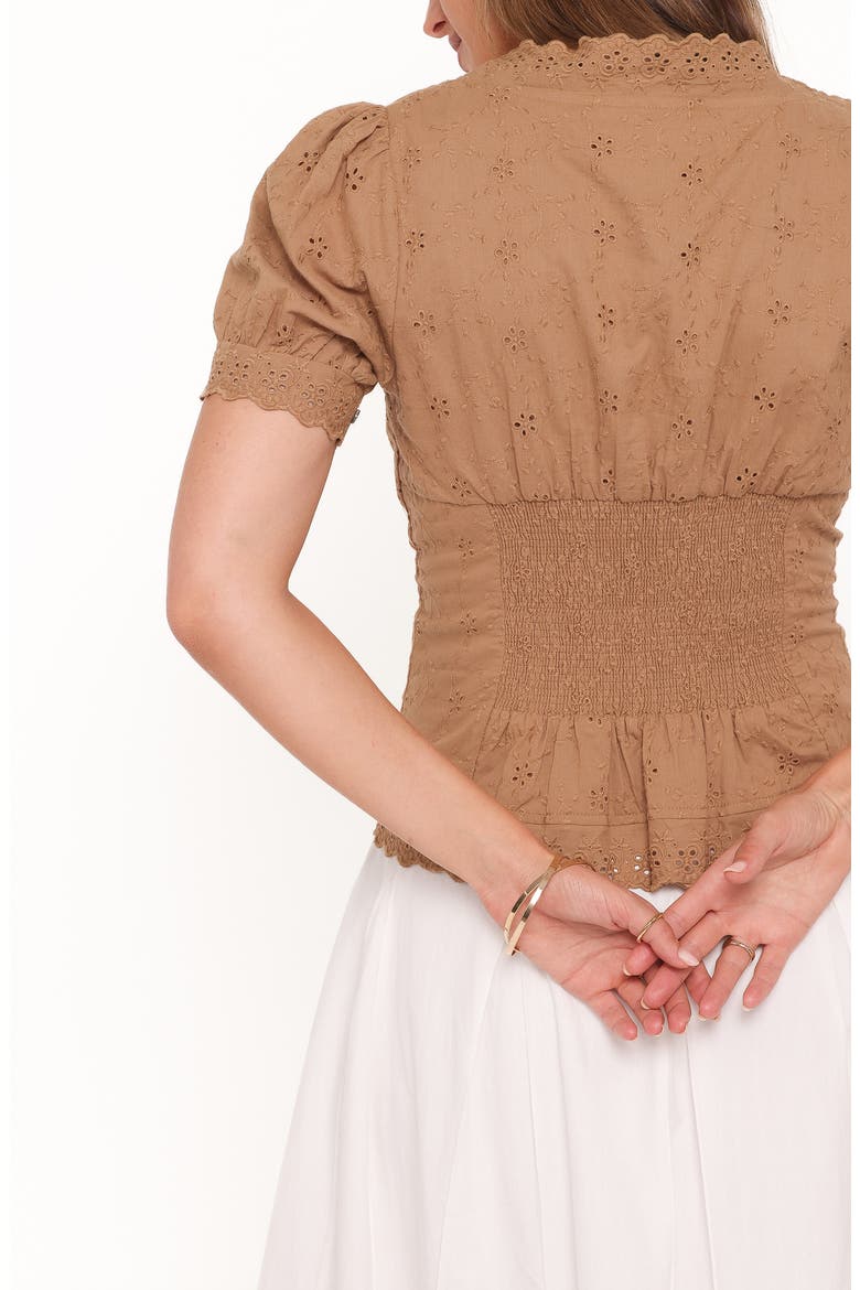 Lorraine Eyelet Puff Shoulder Top, Alternate, color, BROWN