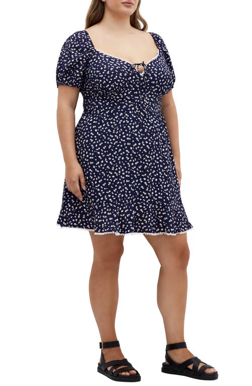City Chic Sky Kiss Print Minidress In Navy Daisy