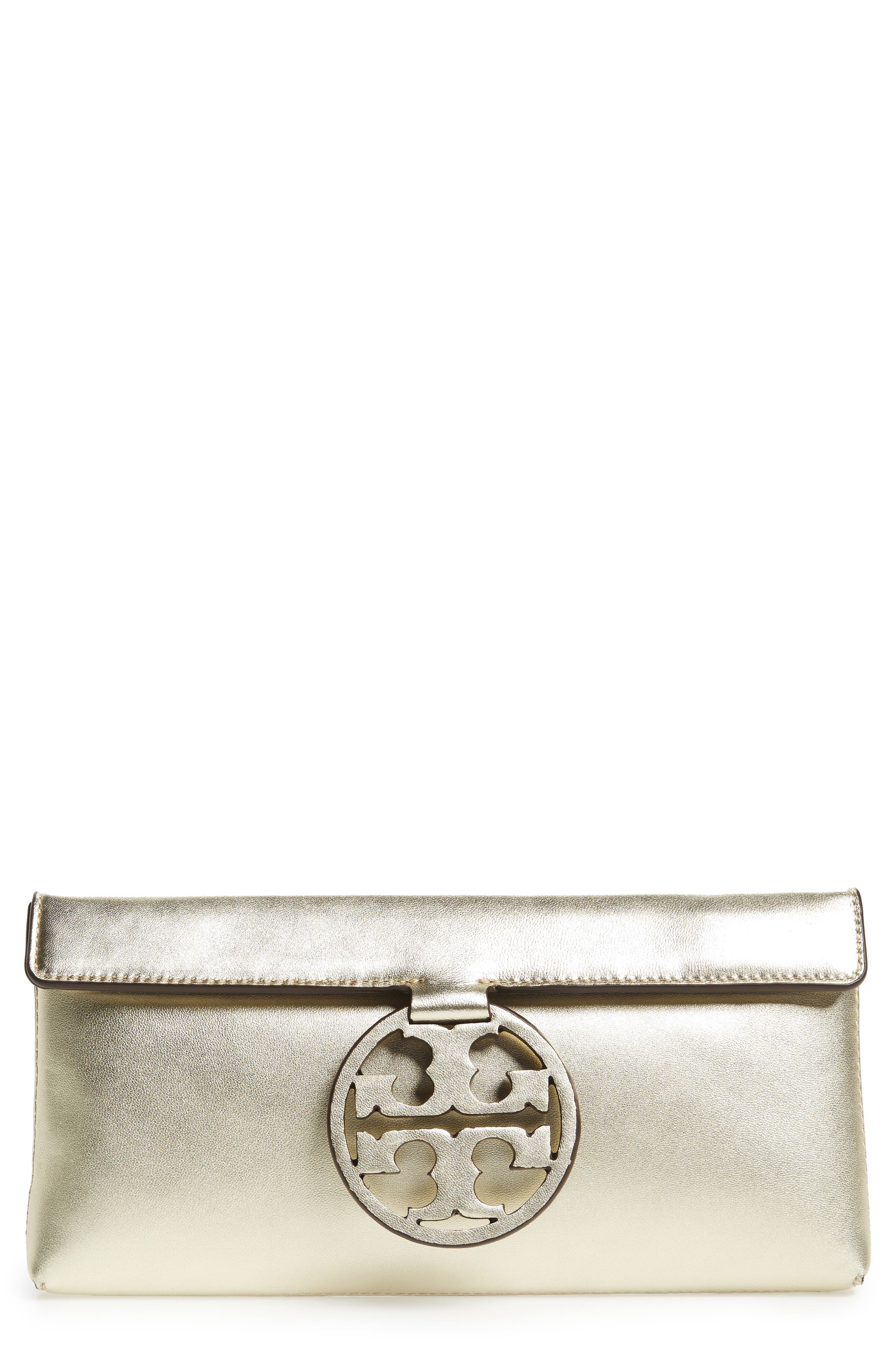 Miller Leather Clutch, Main, color, GOLD