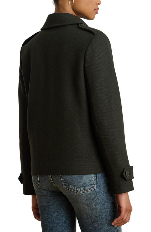 Ralph Lauren Lauren Double Breasted Wool Blend Twill Jacket In Green
