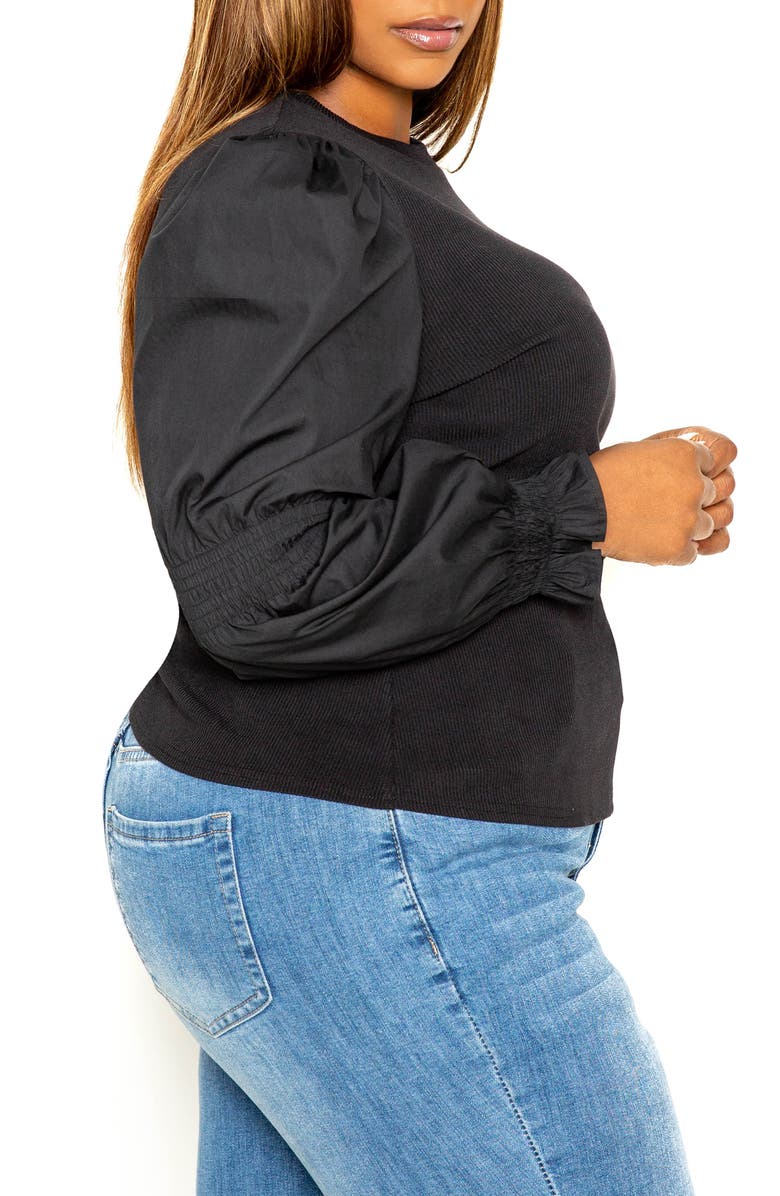 BUXOM COUTURE Mixed Media Balloon Sleeve Blouse, Alternate, color,