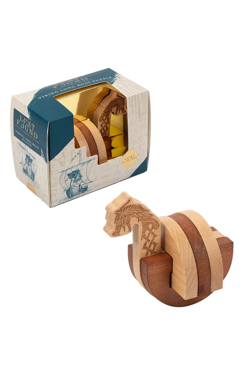 Professor Puzzle Viking Long Boat 3D Wooden Handheld Brainteaser Puzzle, Alternate, color, Multicolored