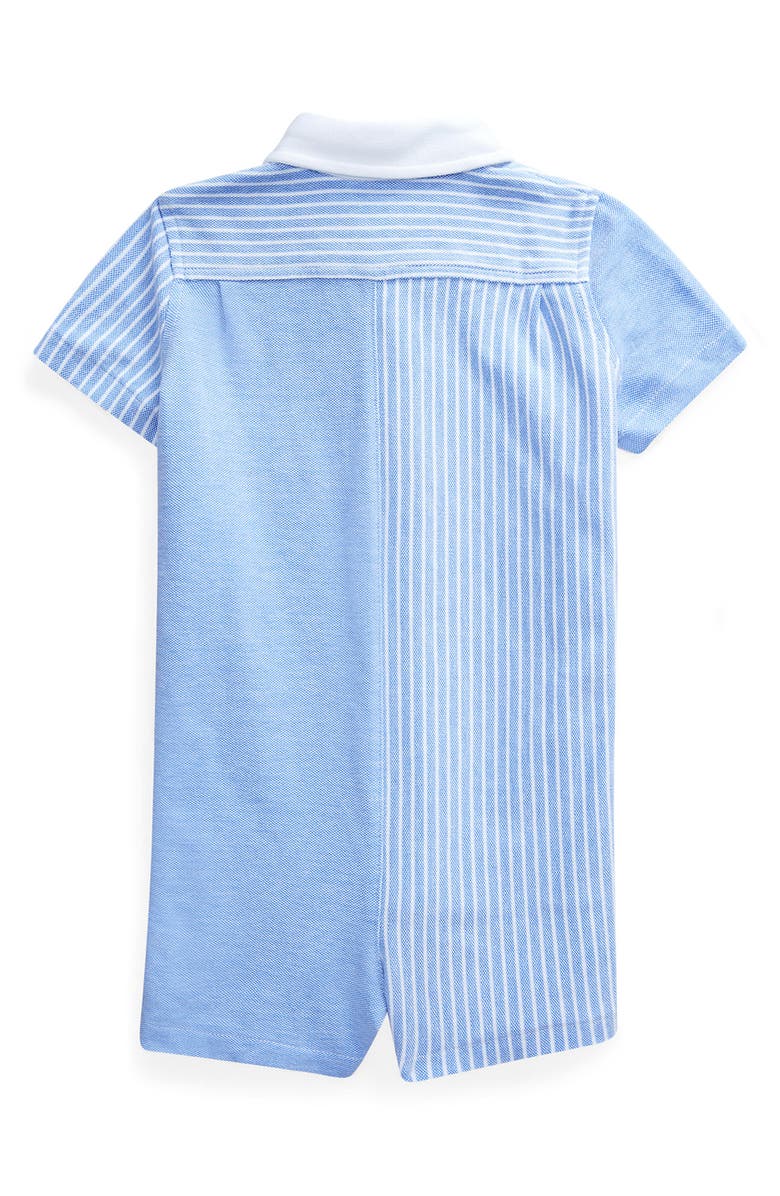 Ralph Lauren Colorblock Cotton Piqué Romper, Alternate, color, Harbor Island Blue White