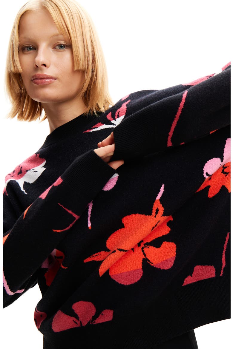Oversize Floral Pullover, Alternate, color, BLACK