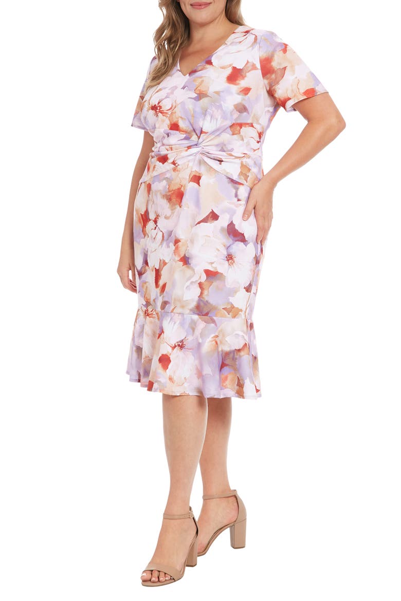 Short Sleeve Twist Front Midi Dress, Alternate, color, LAVENDAR