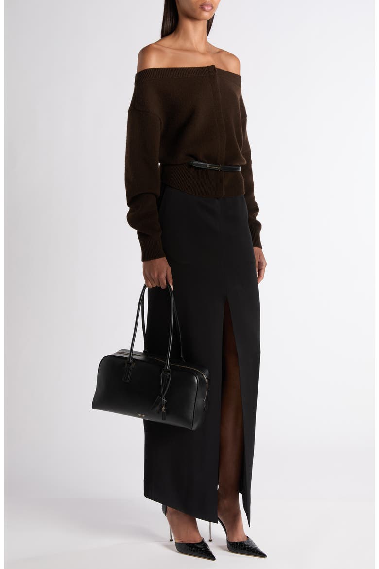 Off the Shoulder Cashmere Cardigan, Alternate, color, CHOCOLATE TORTE