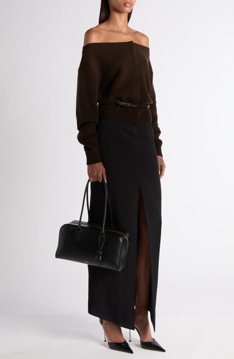 TOM FORD Off the Shoulder Cashmere Cardigan, Alternate, color, Chocolate Torte