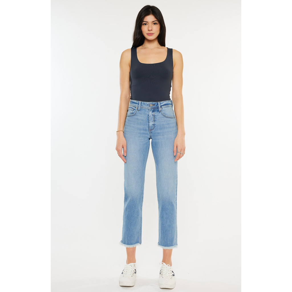 Kancan Nancy Essentials High Rise Slim Straight Leg Jeans In Blue