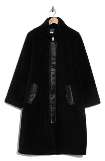 Rebecca Minkoff Faux Shearling & Faux Leather Coat In Black