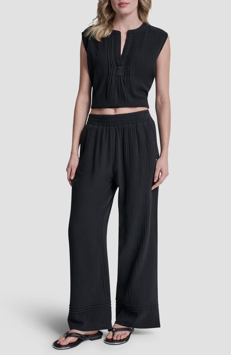 DKNY Jeans Cotton Gauze Pull-On Pants, Alternate, color, Black