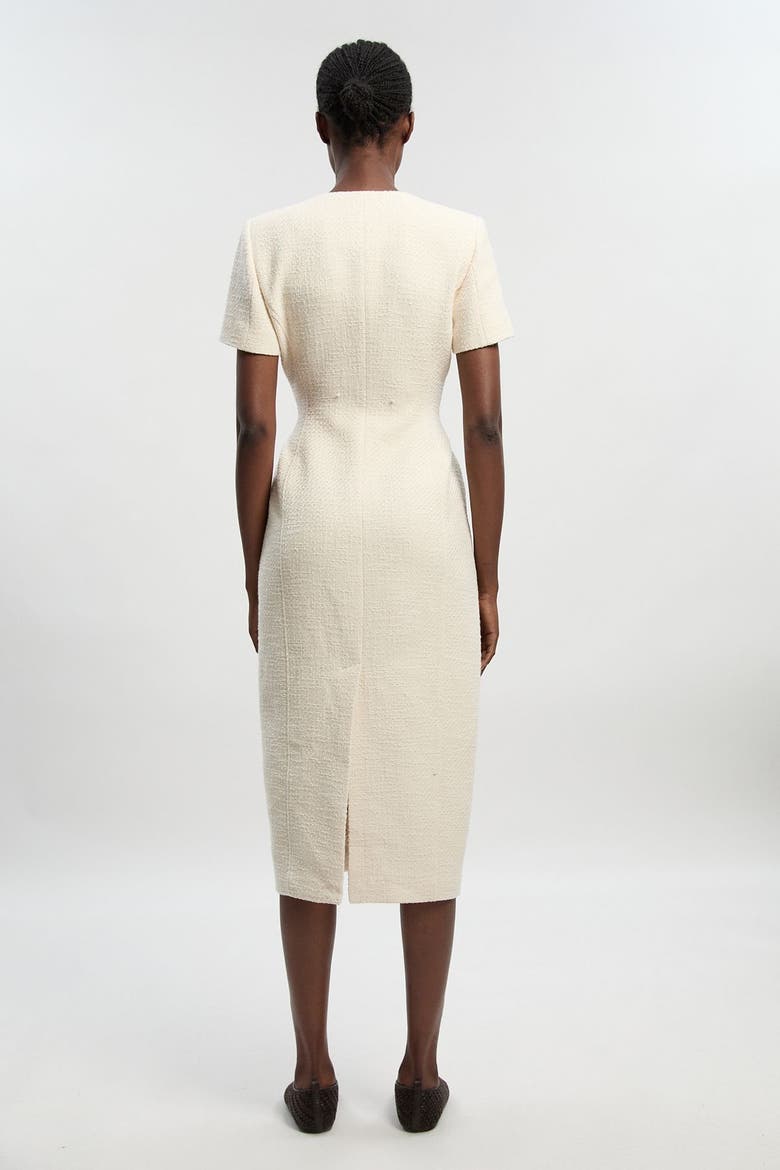 Textured Tweed Tailored Midi Dress, Alternate, color, Cream