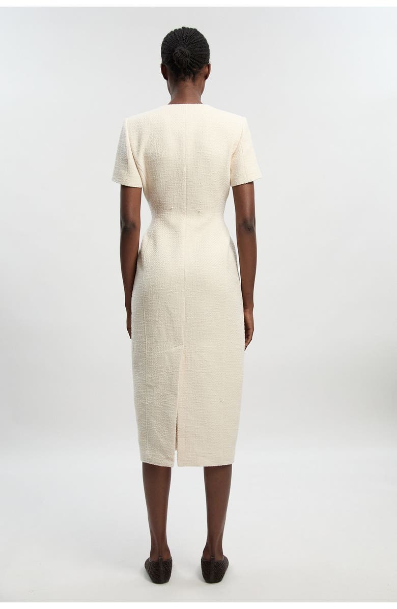 Karen Millen Textured Tweed Tailored Midi Dress, Alternate, color, Cream