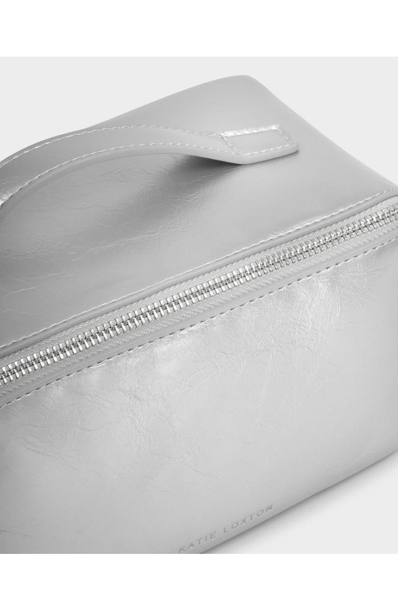 Katie Loxton Medium Patent Crackle Makeup and Toiletry Bag in Silver, Alternate, color, Silver