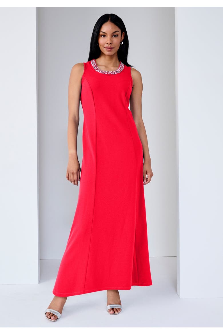 2-Piece Beaded Jacket Dress, Alternate, color, VIVID RED BEADED NECK