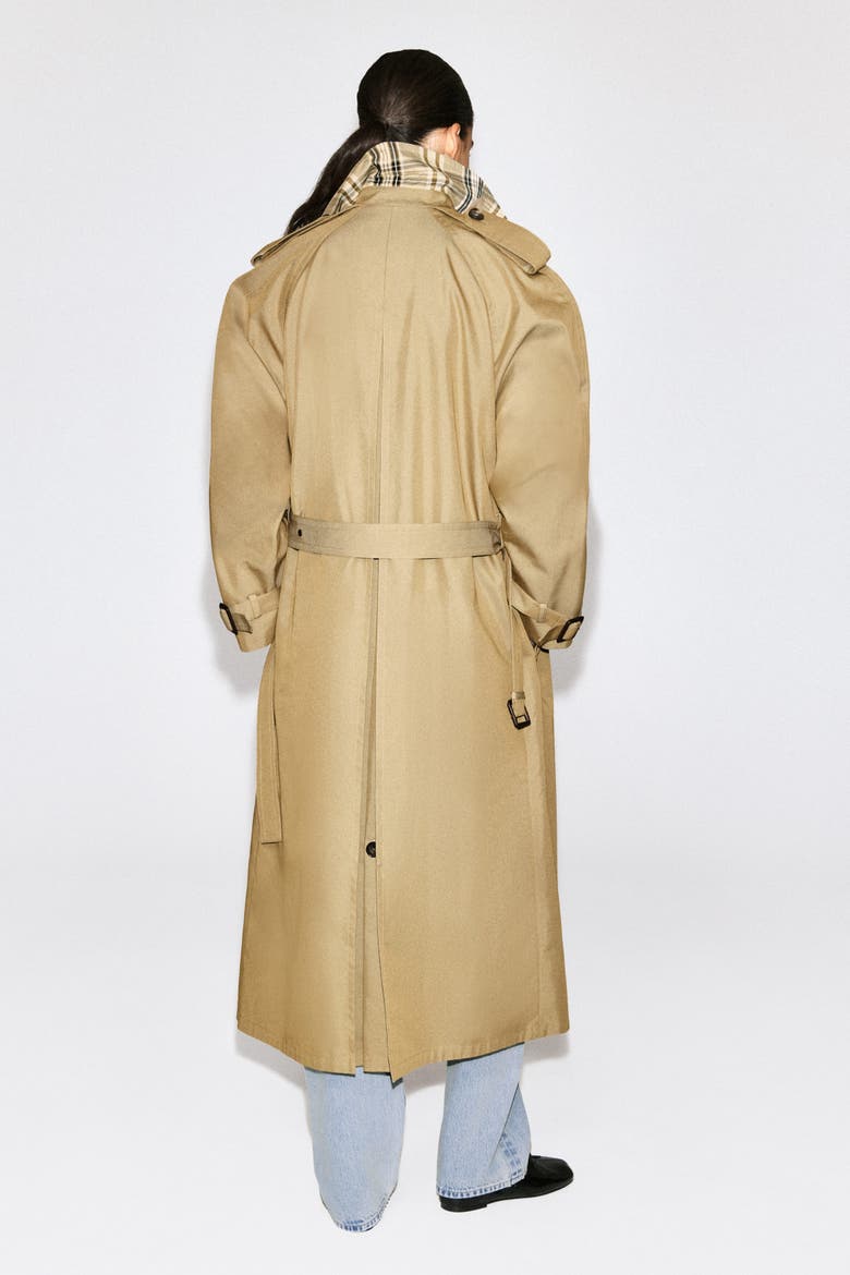 Check-Detail Belted Cotton Trench Coat, Alternate, color, BEIGE / CHECKED