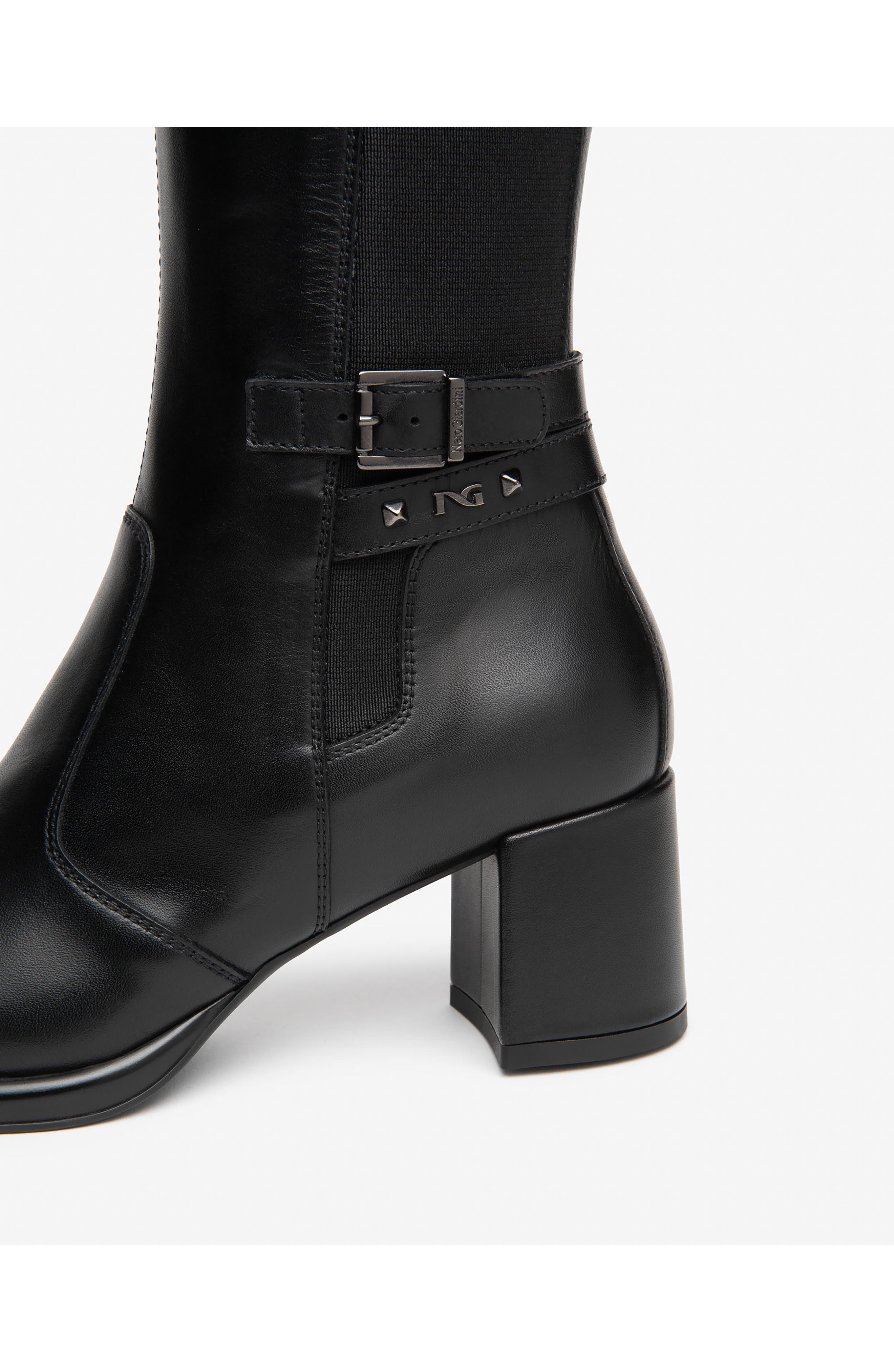 Buckle Stretch Knee High Boot, Alternate, color, BLACK