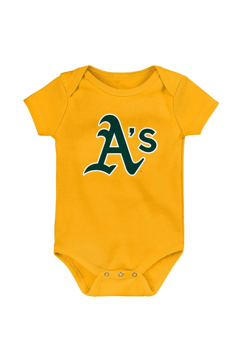 Infant Gold/White/Heather Gray Oakland Athletics Biggest Little Fan 3-Pack Bodysuit Set, Alternate, color, Gold