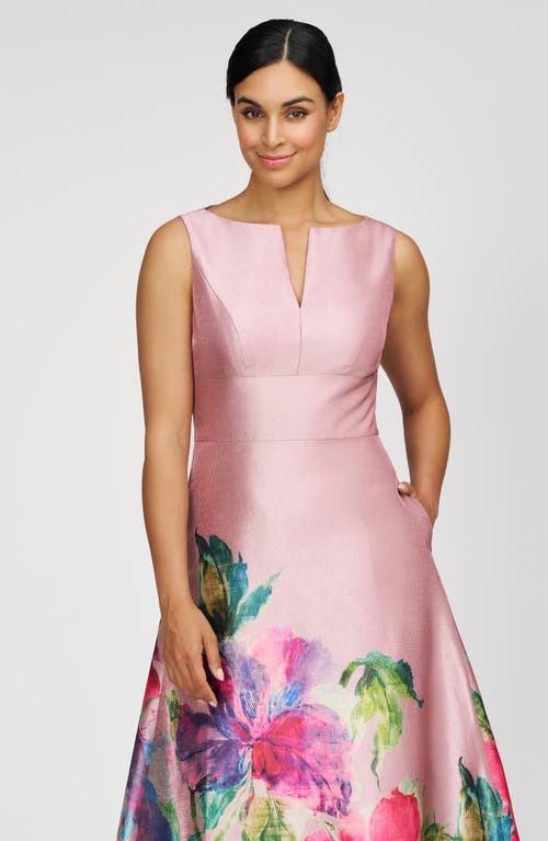 Kay Unger Marlene Placed Floral Print Sleeveless Cocktail Dress In Woodrose Multi