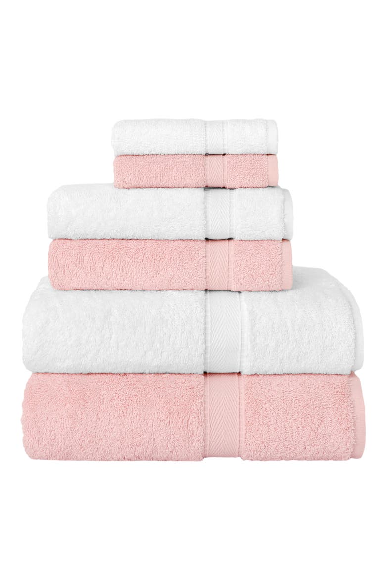 Sinemis 6-Piece Terry Towel Set, Main, color, PINK/ WHITE