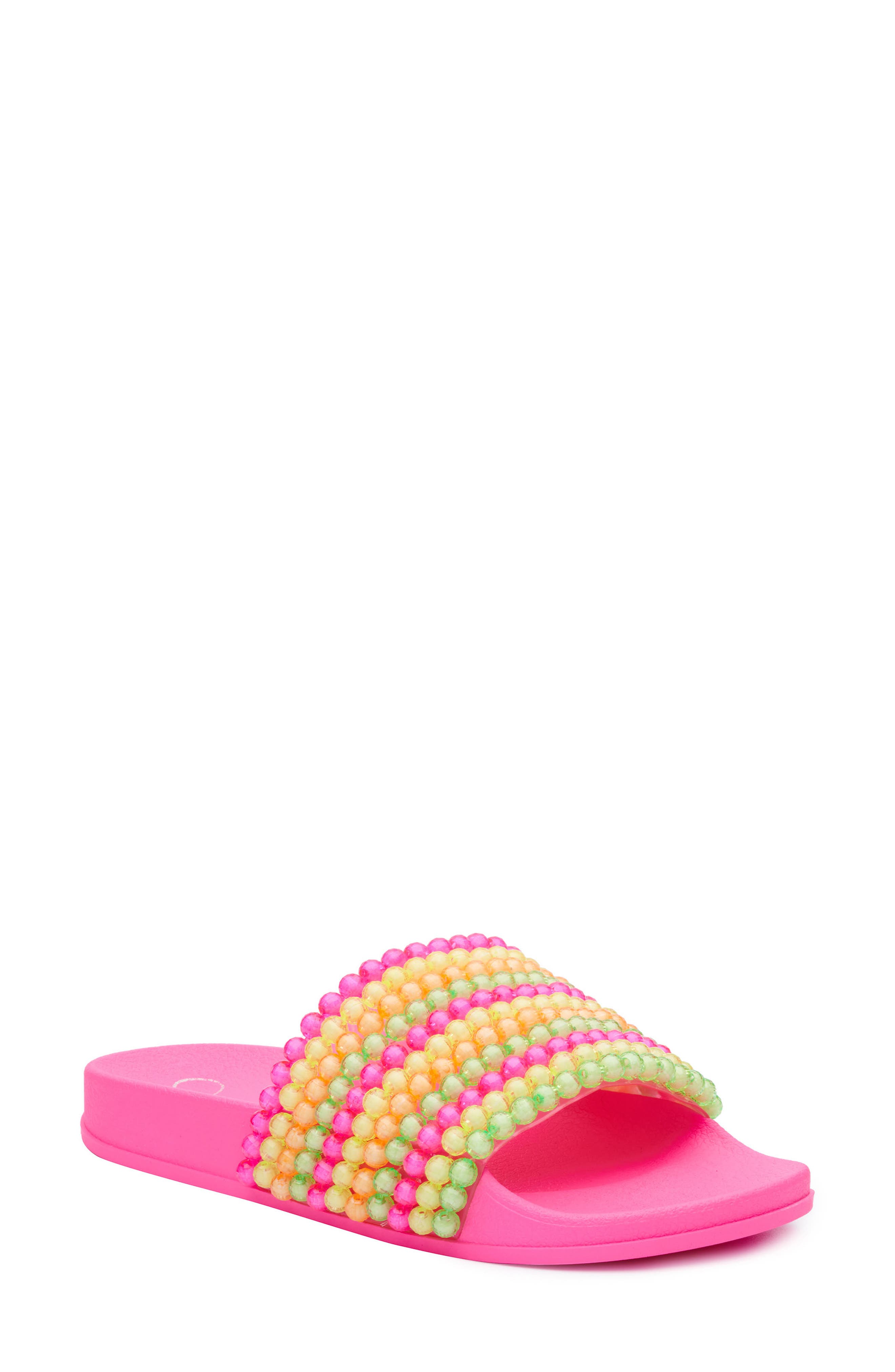 Saycie Beaded Slide Sandal, Main, color, NEON PINK/ MULTI