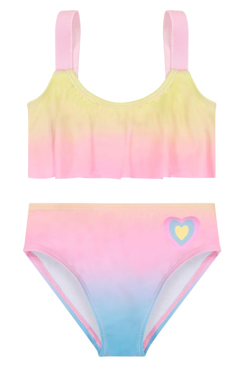 Kids' Ombré Ruffle Two-Piece Swimsuit, Main, color, RAINBOW OMBRE