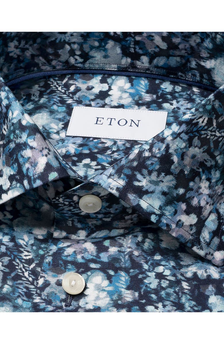 Eton Slim Fit Floral Cotton Dress Shirt, Alternate, color, Navy