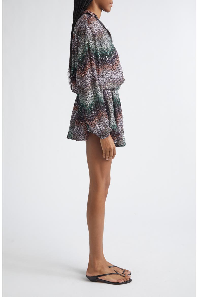 Metallic Zigzag Sequin Long Sleeve Knit Minidress, Alternate, color, MULTI BLACK ORANGE VIOLET