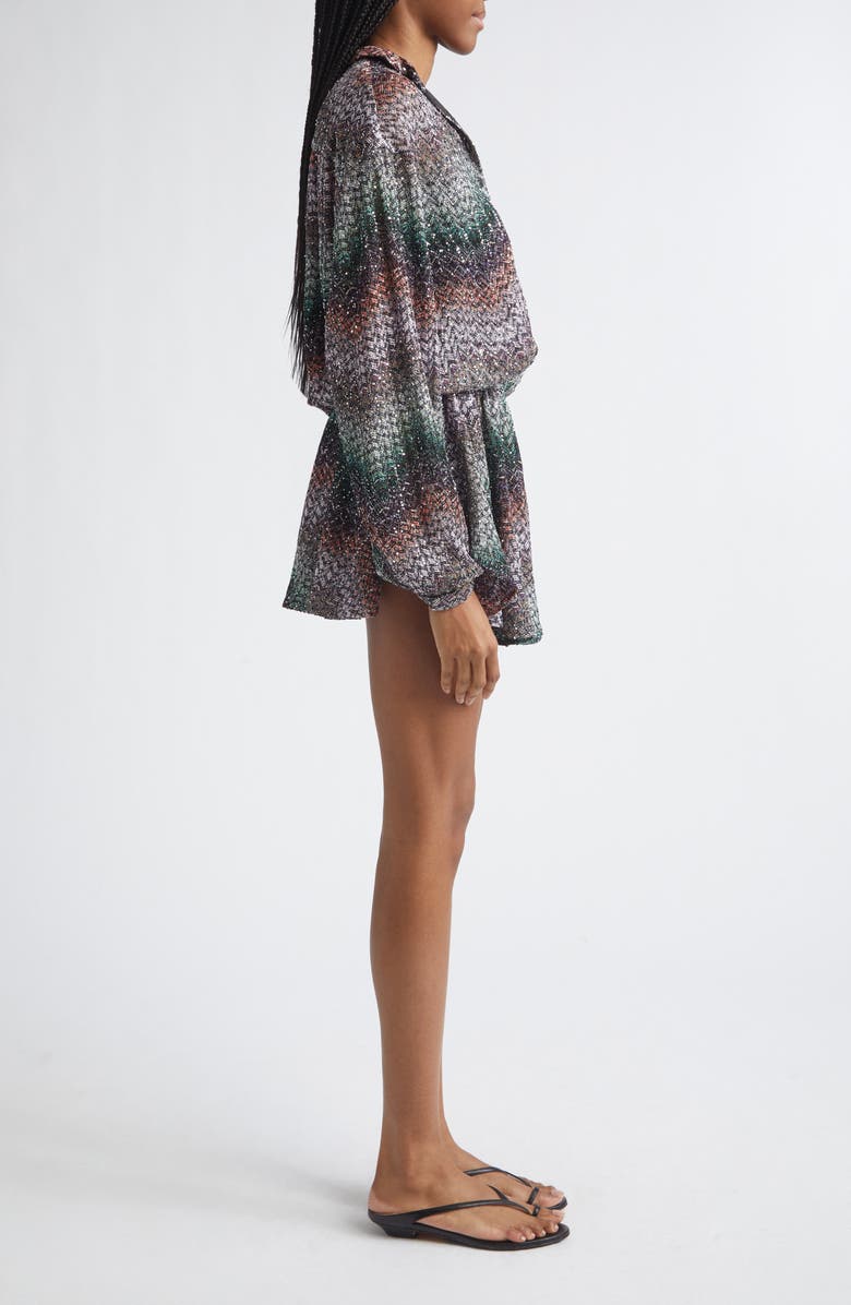 Missoni Metallic Zigzag Sequin Long Sleeve Knit Minidress, Alternate, color, Multi Black Orange Violet