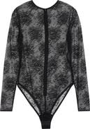 Dolce&Gabbana Long Sleeve Sheer Floral Lace Bodysuit