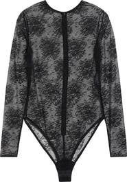 Dolce&Gabbana Long Sleeve Sheer Floral Lace Bodysuit
