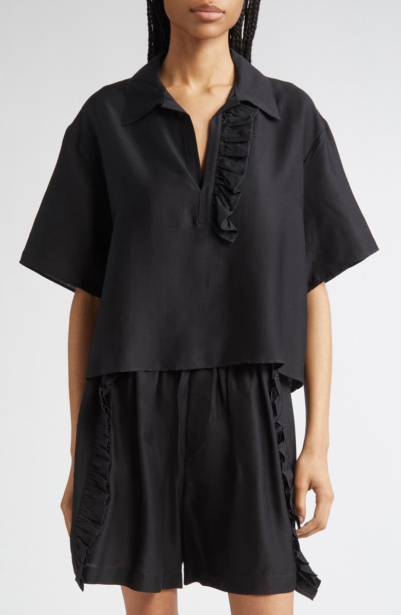 BITE Studios Luna Frill Asymmetric Short Sleeve Shirt, Main, color, 