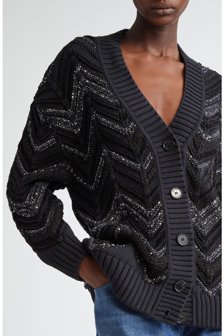 Sequin & Metallic Oversize Cardigan, Alternate, color, BLACK