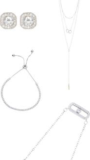 Adornia Pendant Lariat Necklaces, Tennis Bracelet & Halo Stud Earrings Set