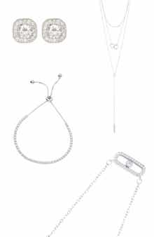 Adornia Pendant Lariat Necklaces, Tennis Bracelet & Halo Stud Earrings Set