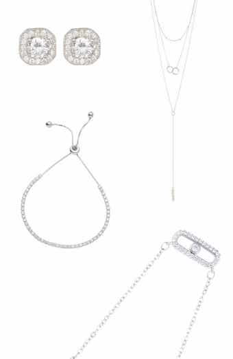 Adornia Pendant Lariat Necklaces, Tennis Bracelet & Halo Stud Earrings Set