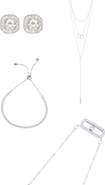 Adornia Pendant Lariat Necklaces, Tennis Bracelet & Halo Stud Earrings Set