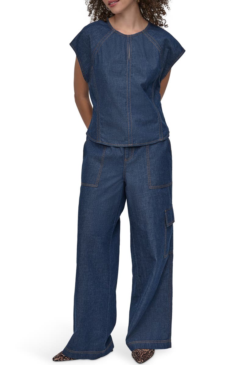 DKNY Contrast Stitch Denim Top, Alternate, color, Crosby