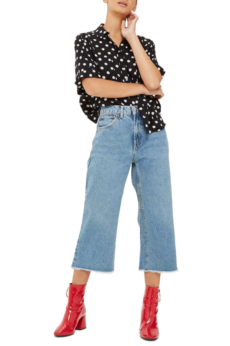 Petite Wide Leg Crop Jeans, Main, color, MID DENIM