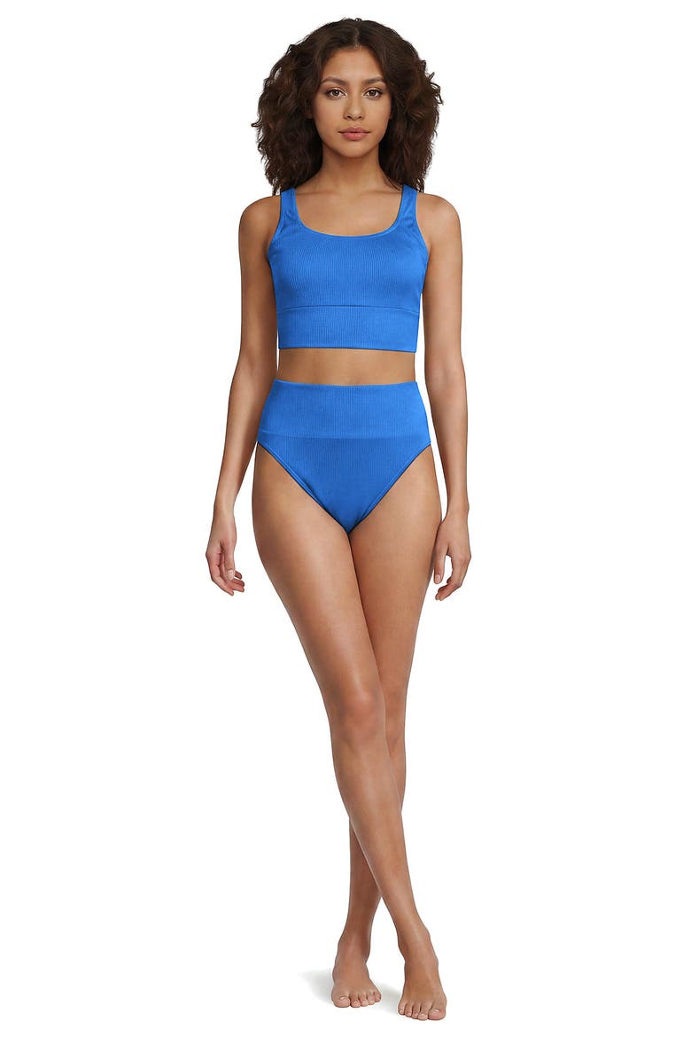 Tugless Tankini Top and High Waisted Bottom Swimsuit Set, Alternate, color, Deep Sea Navy Gingham