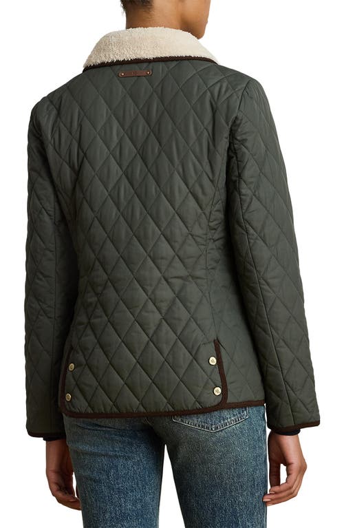 Ralph Lauren Lauren Quilted Faux Shearling Collar Jacket In Green