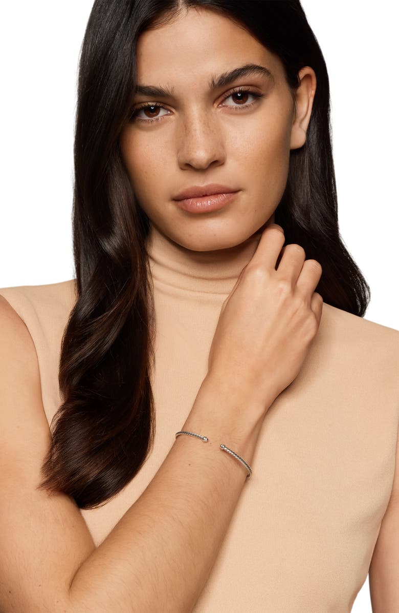 David Yurman Micro Cable Flex Sterling Silver Open Bracelet, 2.6mm, Alternate, color, Silver