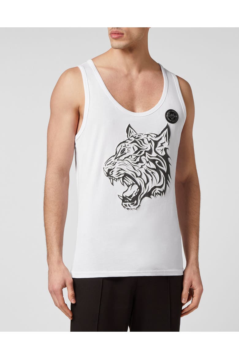 Tank Top Tiger Men, Main, color, white/black