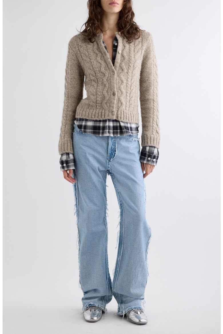 Pazer Frayed Double Layer Straight Leg Jeans, Alternate, color, LIGHT BLUE