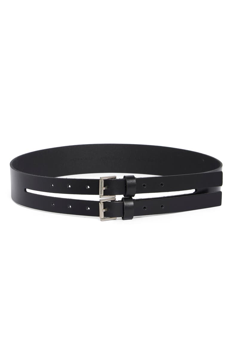 AllSaints Double Split Leather Belt, Main, color, Black / Antique Nickel