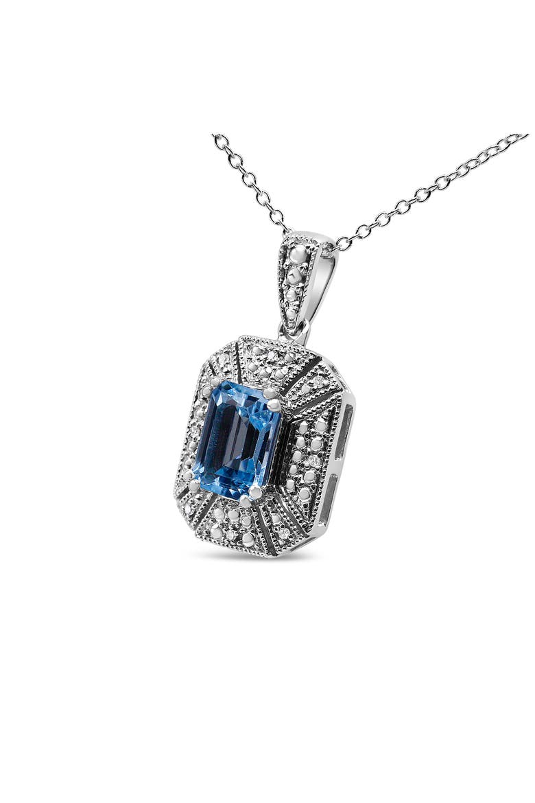 Silver Blue Topaz and Diamond Accent Art Deco Style Pendant Necklace, Alternate, color, White