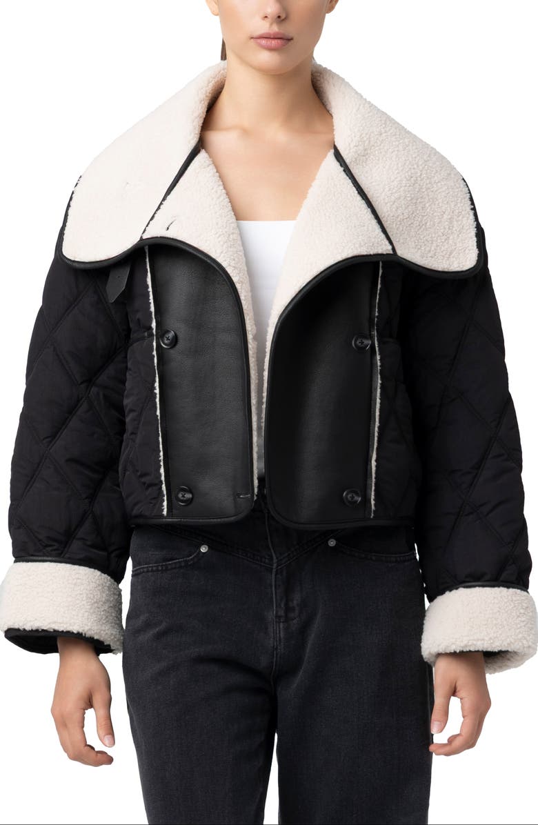 BLANKNYC Faux Shearling Quilted Crop Jacket, Main, color, Second Wind