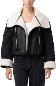 BLANKNYC Faux Shearling Quilted Crop Jacket