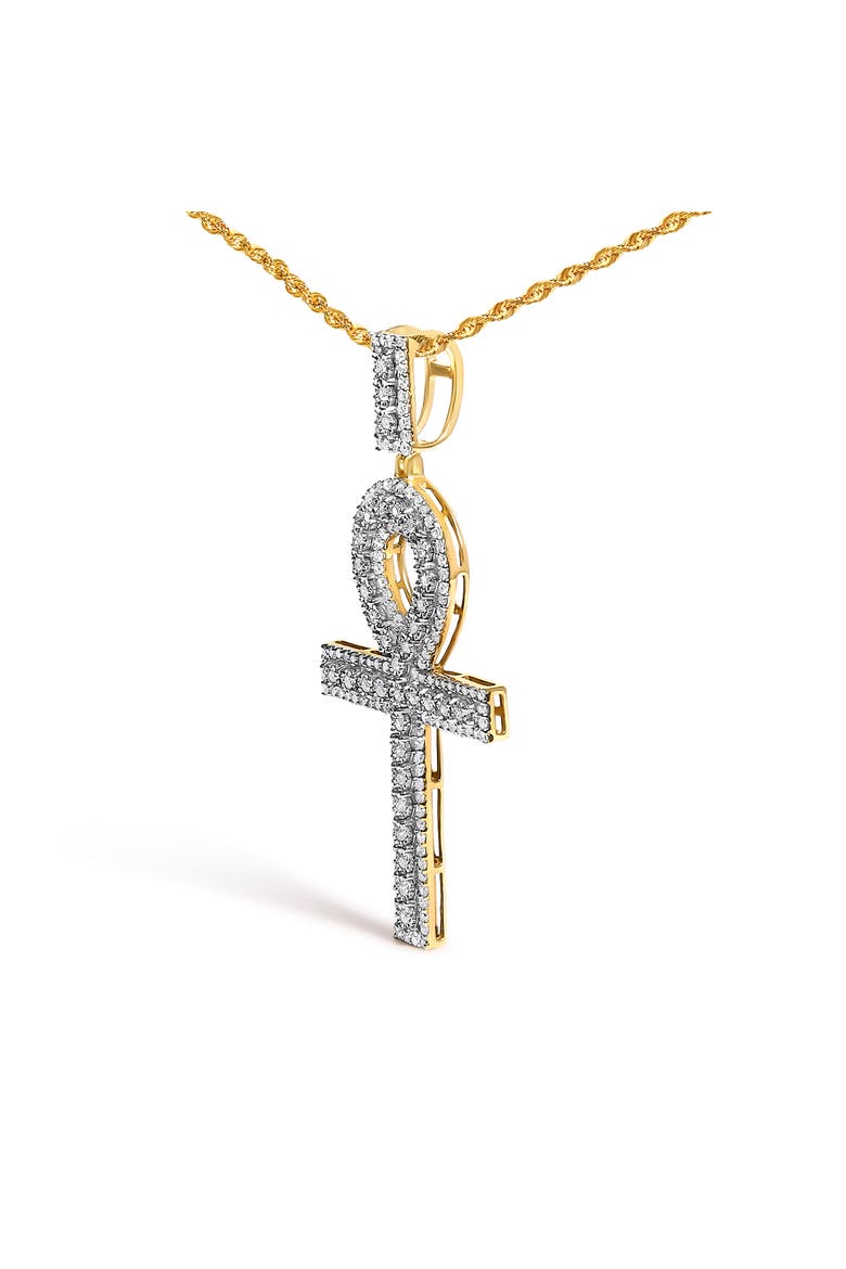 Men's 10K Yellow Gold 1.00 Cttw Diamond Ankh Cross Pendant Necklace, Alternate, color, Yellow Gold