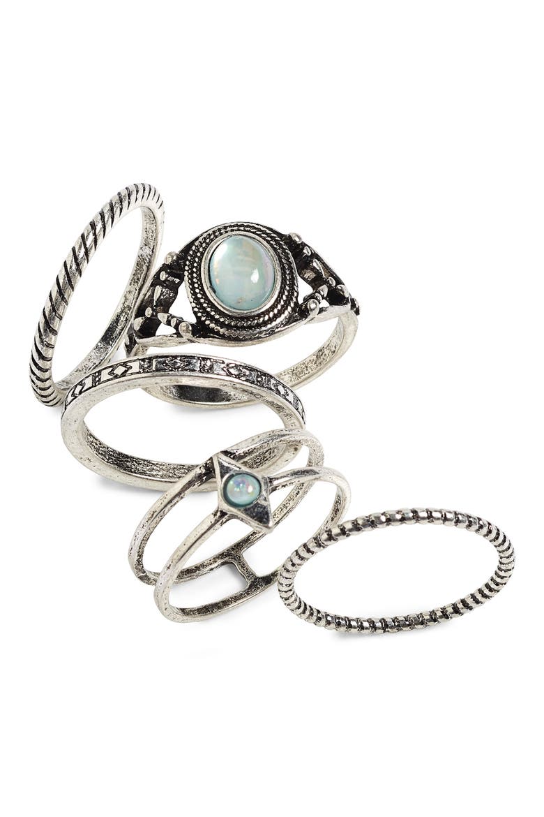 Set of 5 Rings, Main, color, SILVER