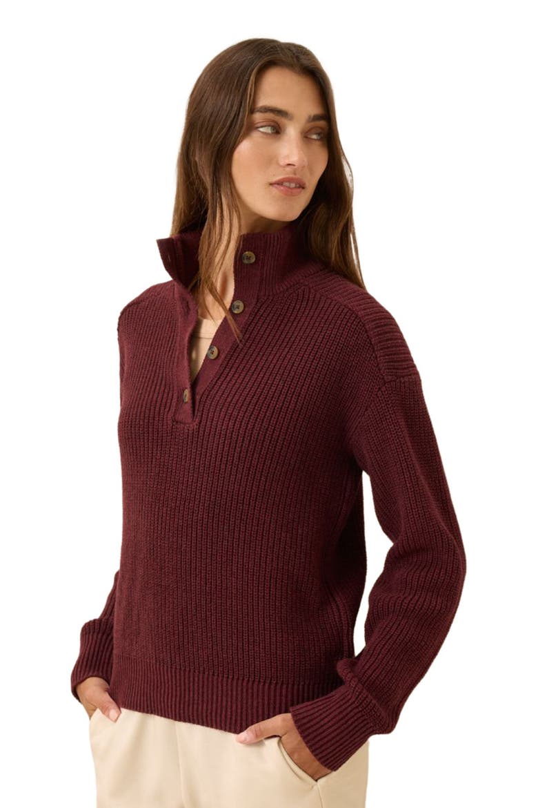 Luxe Knit Henley Sweater, Alternate, color, Ruby Heather